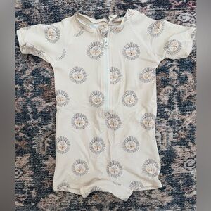 Quincy Mae Kids Swim Rashguard Cream with Gray and Yellow Lion Print